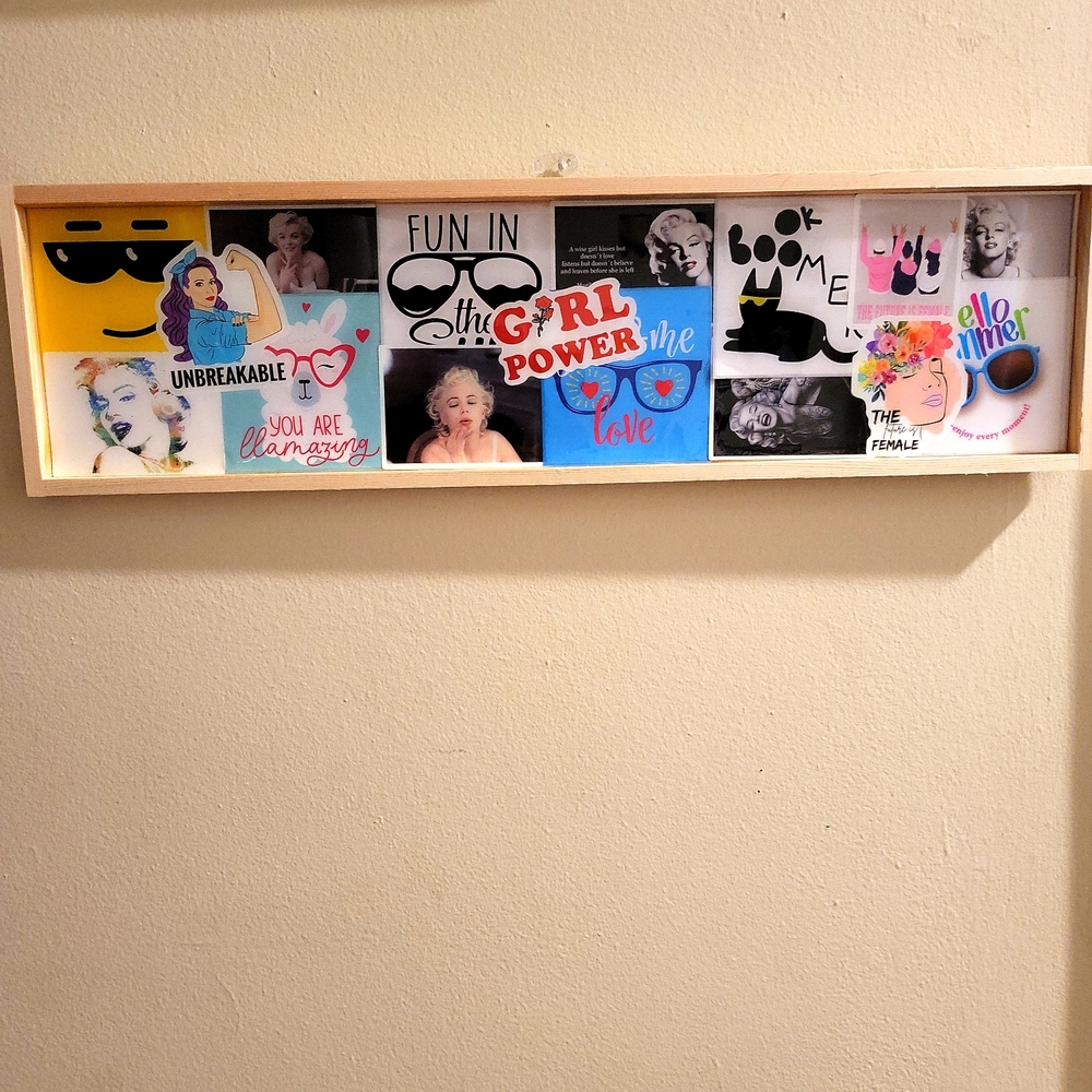 Hand made Marilyn Monroe, girl empowerment collage with resin on frame.